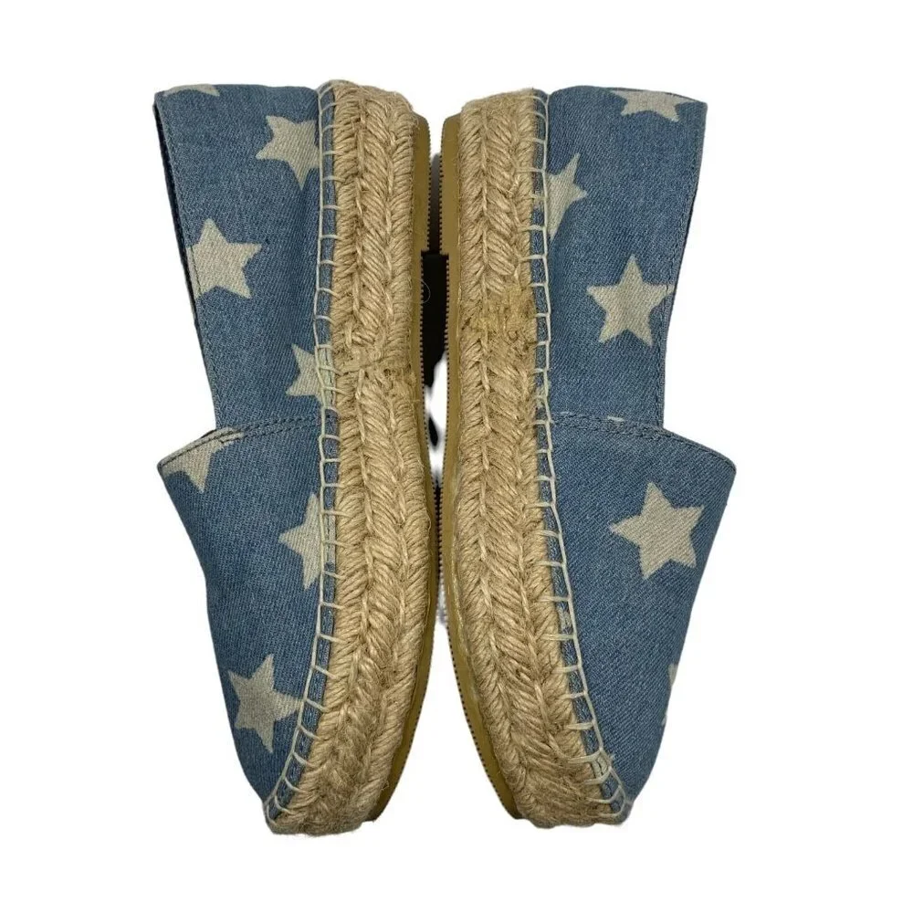 Steve Madden TALAN Blue Chambray Star Print Espadrilles Size 7.5 Flats
